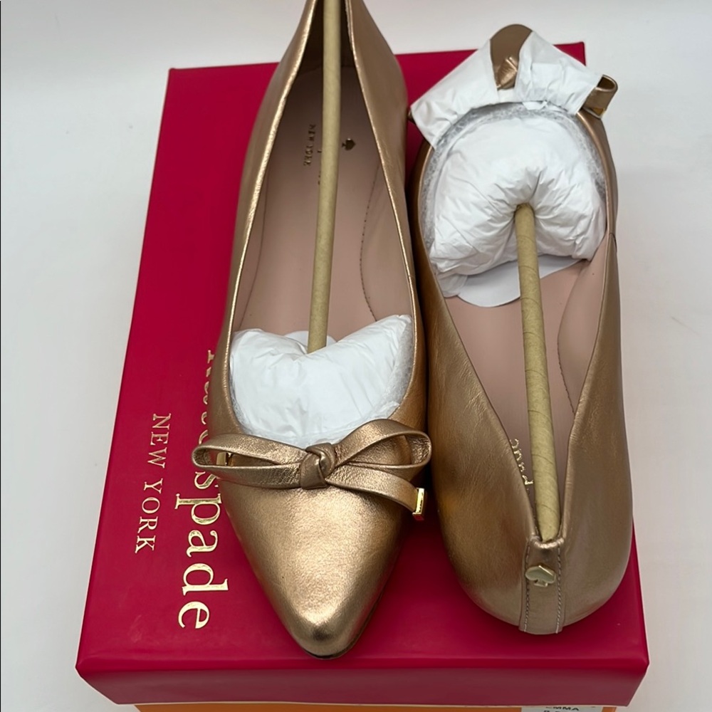 Kate Spade Bronze Bow Flats - brand new - 8 1/2